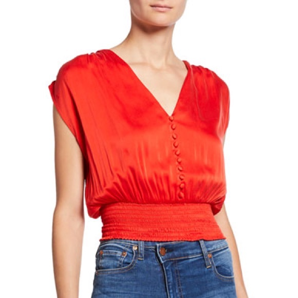 Alice + Olivia Tops - Alice & Olivia Lorretta Smocked-Hem Cropped Top –– NWT